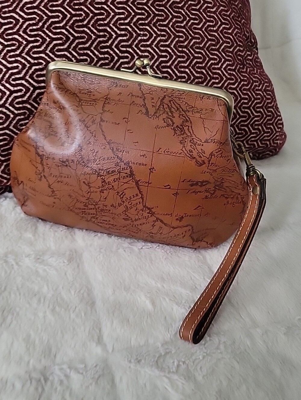 Patricia Nash Signature Classic Brown Map-Print Wristlet Clutch Coin Purse